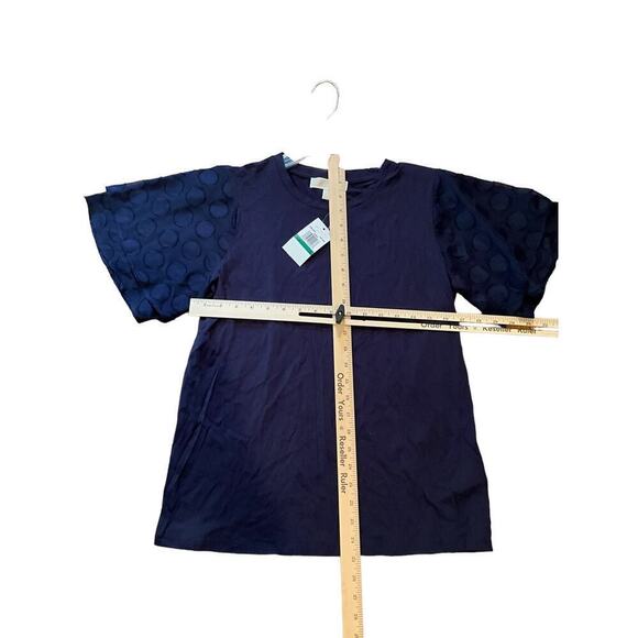 Michael Kors Blouse Top Women SZ L Blue Polka Dot Ruffle Short Sleeve Crew Neck - Picture 8 of 8